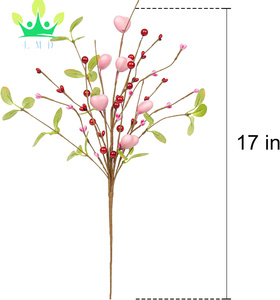 מתנות יום ולנטיין מרים פירות גבעולי לב ורוד עם פטל אדום ועלים לאלנטין יום החתונה מרכז חתיכות