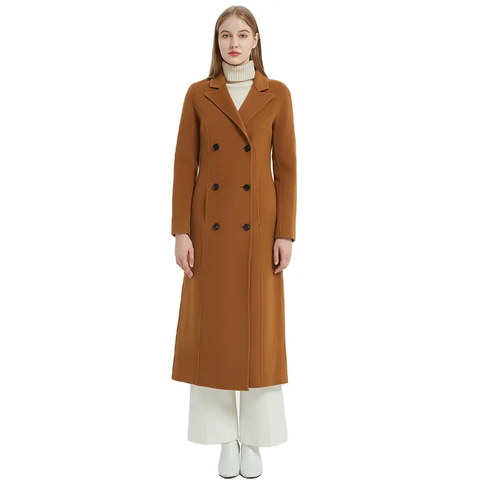 Новое приталенное двубортное Женское пальто с отложным воротником длинное шерстяное пальто для женщин