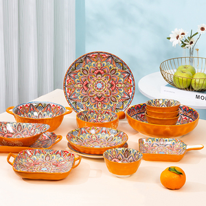Ma-rốc Bohemian phong cách Gốm Tròn Bát sứ hình bầu dục Tấm platos Bộ đồ ăn tối món ăn Bộ đồ ăn - Product Image 1