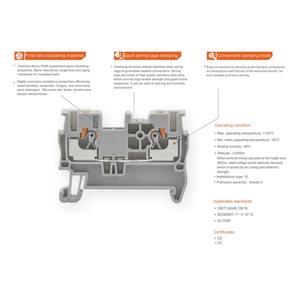 Screwless <strong>Terminal</strong> <strong>Block</strong> Two in Two Push-In <strong>Terminal</strong> <strong>Block</strong> DIN Rail Connector - Product Image 2