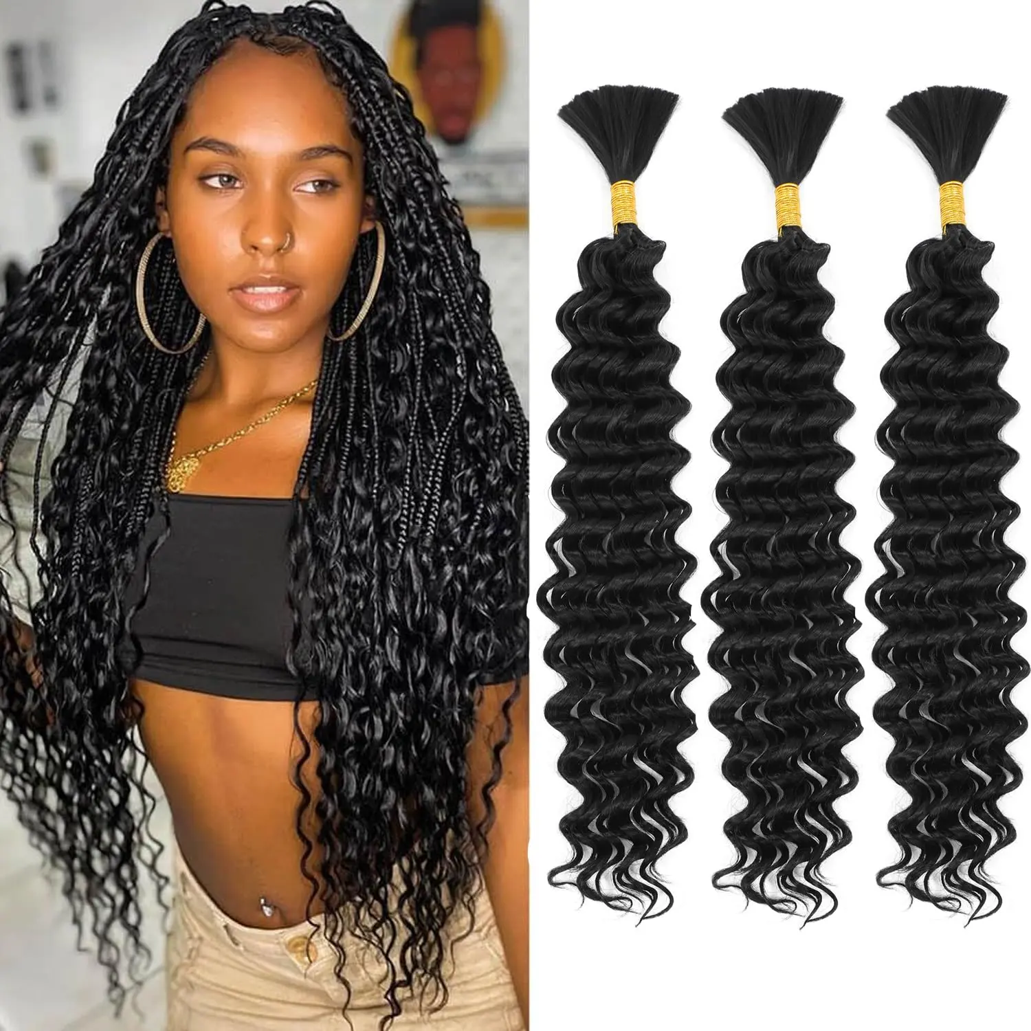 10A Virgin encaracolado 50g brasileiro onda de água profunda extensões de cabelo em massa para tranças boho cabelo humano trança em massa sem trama