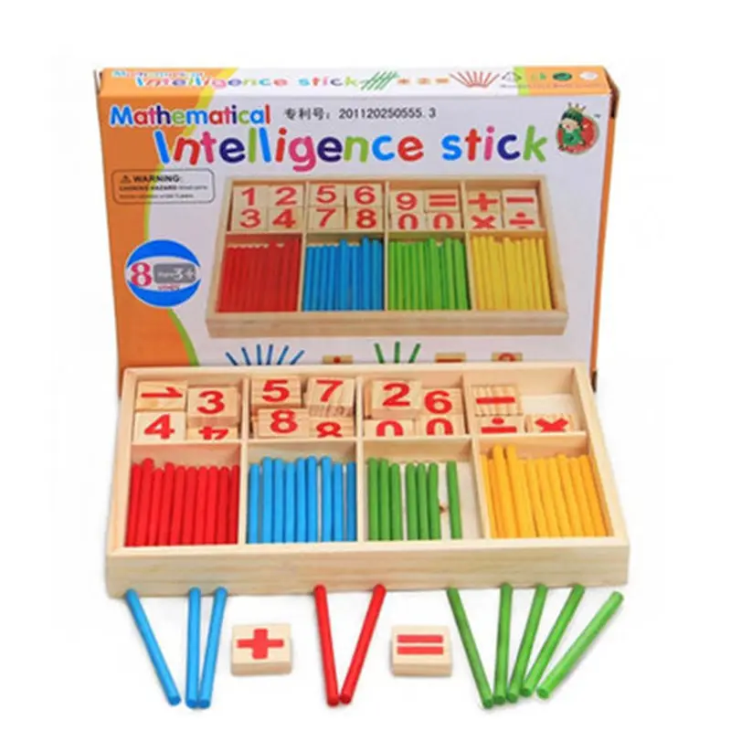 Giocattoli per bambini bastoncini per il conteggio educazione giocattoli in legno costruzione di blocchi di intelligenza scatola di legno matematica Montessori regalo per bambini
