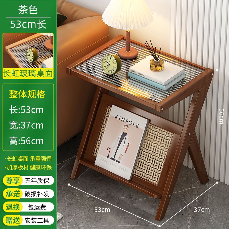 Plateau en verre trempé avec cadre entièrement en bambou, marron, taille 53.