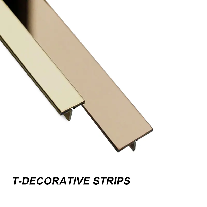304 201 430 Art Stainless Steel Tile Corner Trim Decoration Flexible T Shape strip Mirror Hairline Finish Gold Bronze Color