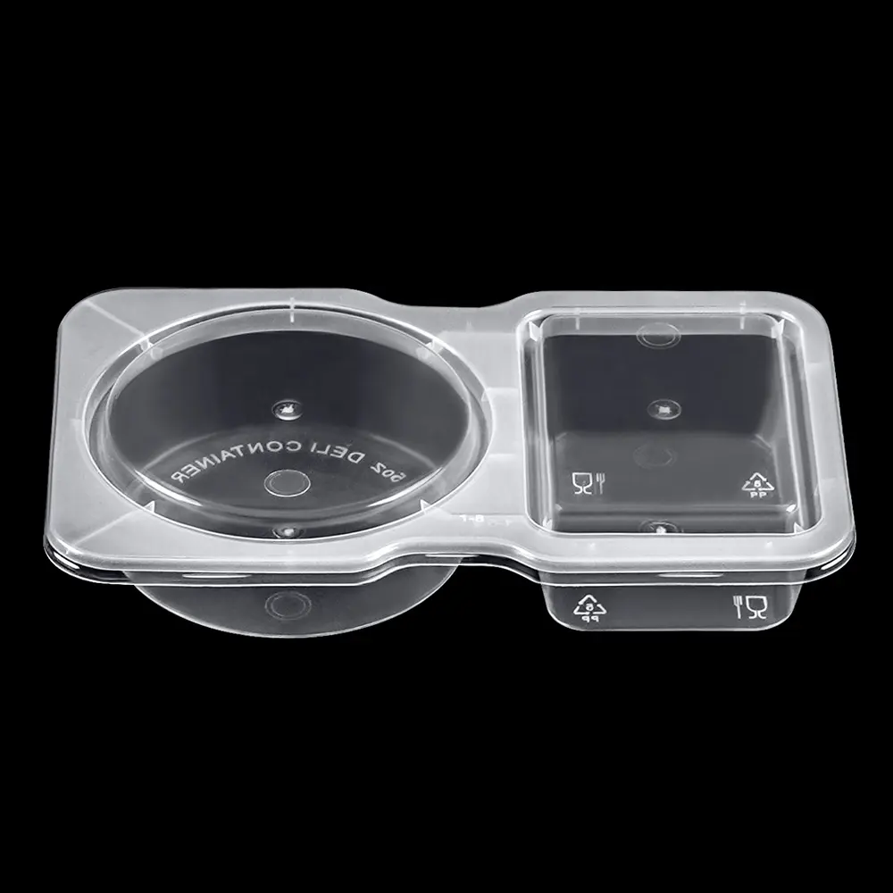 Einmalige 2-Einwegfächer teilen PP-Dressing-Box-Tauch behälter in Lebensmittel qualität, Mini-Saucen töpfe mit Klappdeckel