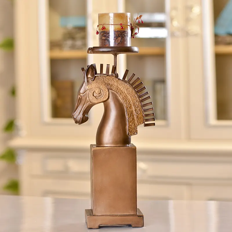 Vintage candela titolare della decorazione della casa testa di cavallo figurine decorazione animale di alta qualità in resina candeliere