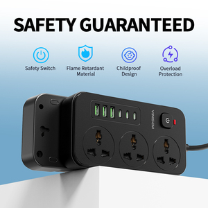 Venta al por mayor de fábrica de alta calidad 3 enchufes universales toma de corriente con 3 puertos USB 3 tipo C salida multiuso para uso en el hogar y la Oficina - Product Image 6