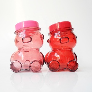 300ml 150ml Red Teddy Bear Glass Stash <strong>Jar</strong> With Plastic Lid - Product Image 6
