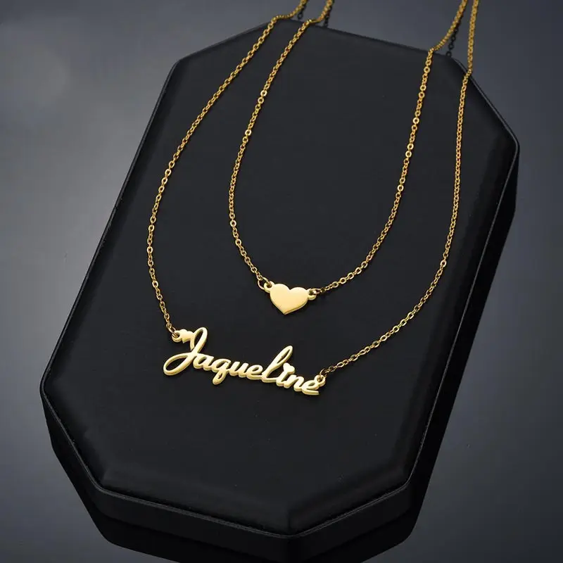 Collar de cadena chapado en oro de 18k con nombre personalizado para mujer, joyería