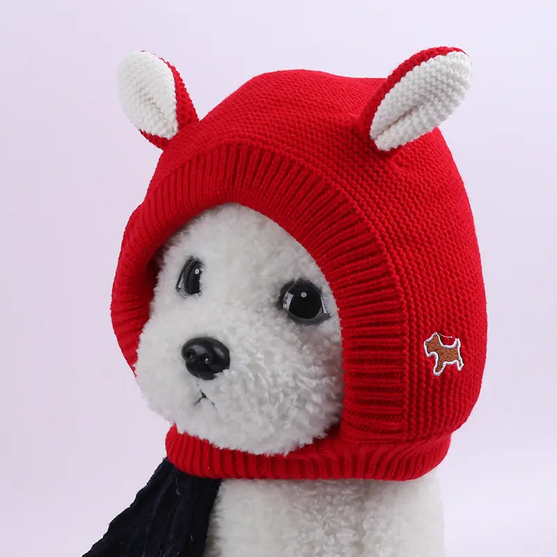 Suministros para mascotas nuevo sombrero de oreja de conejo de punto para mascotas otoño invierno cálido conjunto de cabeza de mascota sombrero de perro