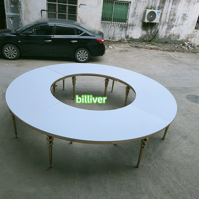 Tavolo rotondo grande da 3,4 m, pannello in MDF oro+bianco+oro non verniciato