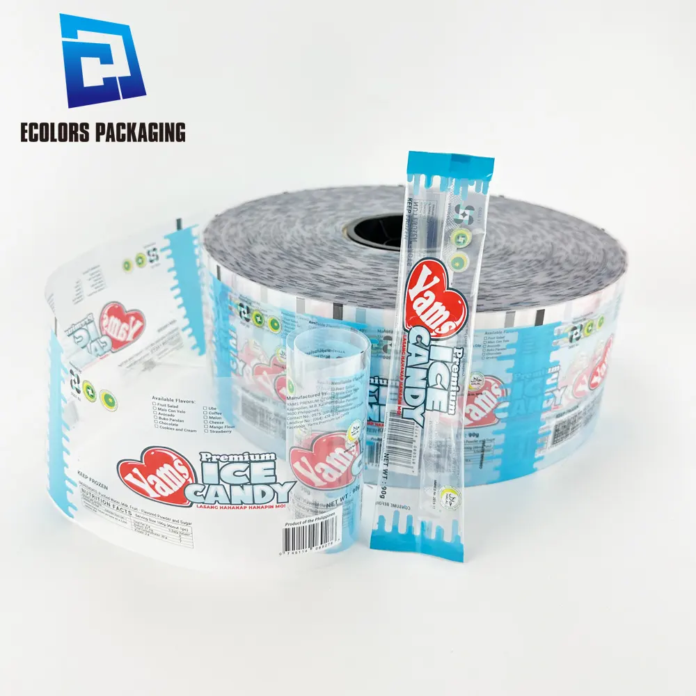 Food Grade High Quality Clear Design Printed Mylar Ice Cream Popsicle Wrapping Plastic Packaging Film Rolls