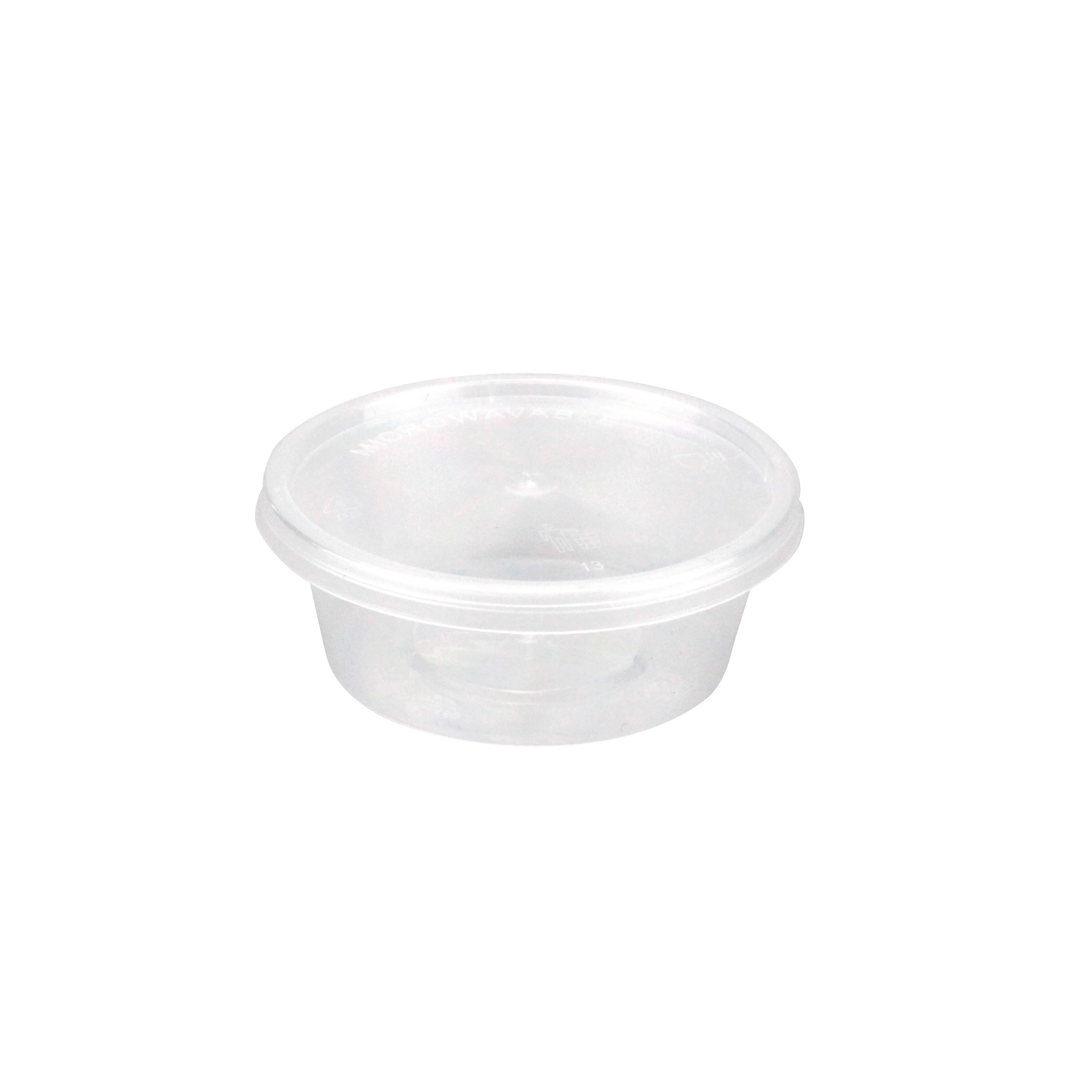 Mini tasse à sauce en plastique jetable de 2oz avec couvercle, récipient à sauce pour tasses transparentes, vente en gros bon marché