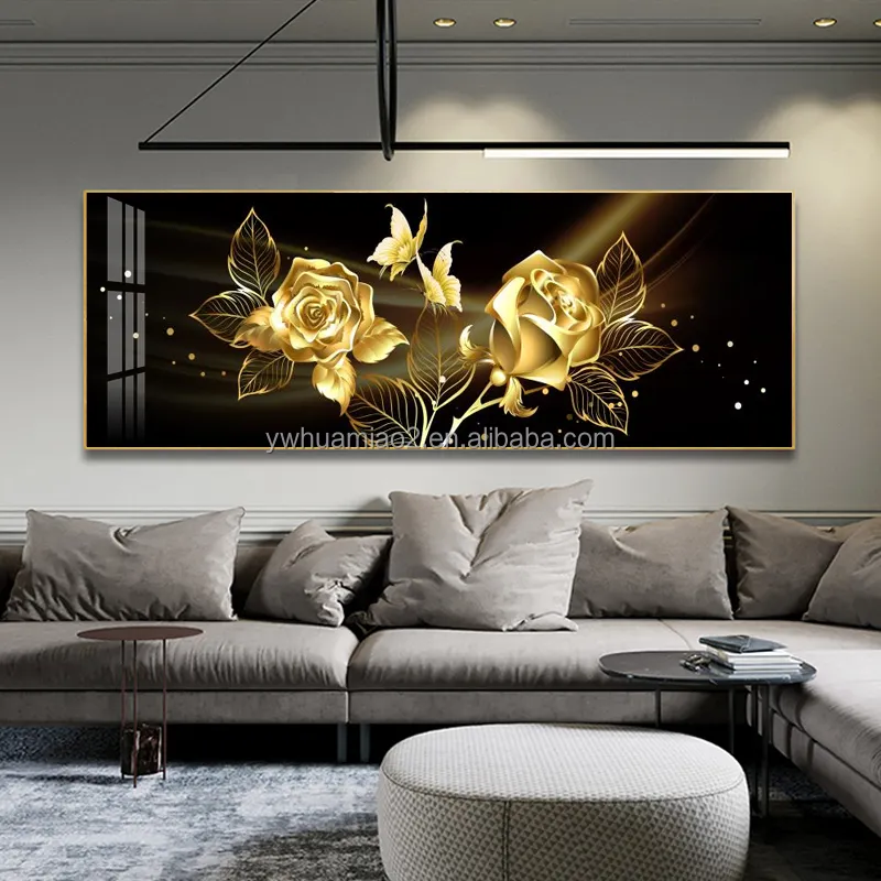 Fabrik Großhandel Leinwand Horizontal Poster Bild Schwarz Rose Gold Blume Wandbehang Dekor nordischen Kunstdruck 5d Blume