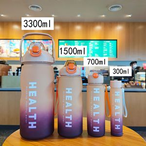 ขวดน้ำพลาสติกความจุขนาดใหญ่3.3L 4 in 1ใหม่2024พร้อมที่บอกเวลาและหลอด - Product Image 6