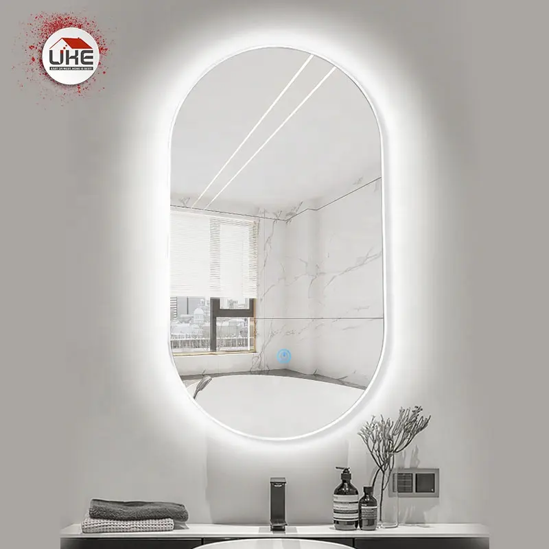 Bagno Led di tocco Dello Specchio Retroilluminato Specchio cosmetico Acrilico telaio in alluminio Rotondo Quadrato Ovale personalizzato specchio a parete