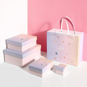 Gradient Color Rigid Gift <strong>Boxes</strong> Set with Lid and Base Moon &amp; <strong>Star</strong> Foil Stamping Luxury Paper Packaging with Matching Bag - Product Image 1
