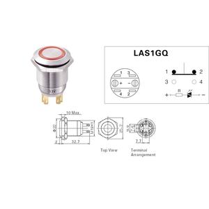 TRU bileşenleri TC-8831256 LAS1-GQ-11E/R/12V Vandal-proof basınç anahtarı 250 V/AC 5A 1 x Au (940910241630) - Product Image 1