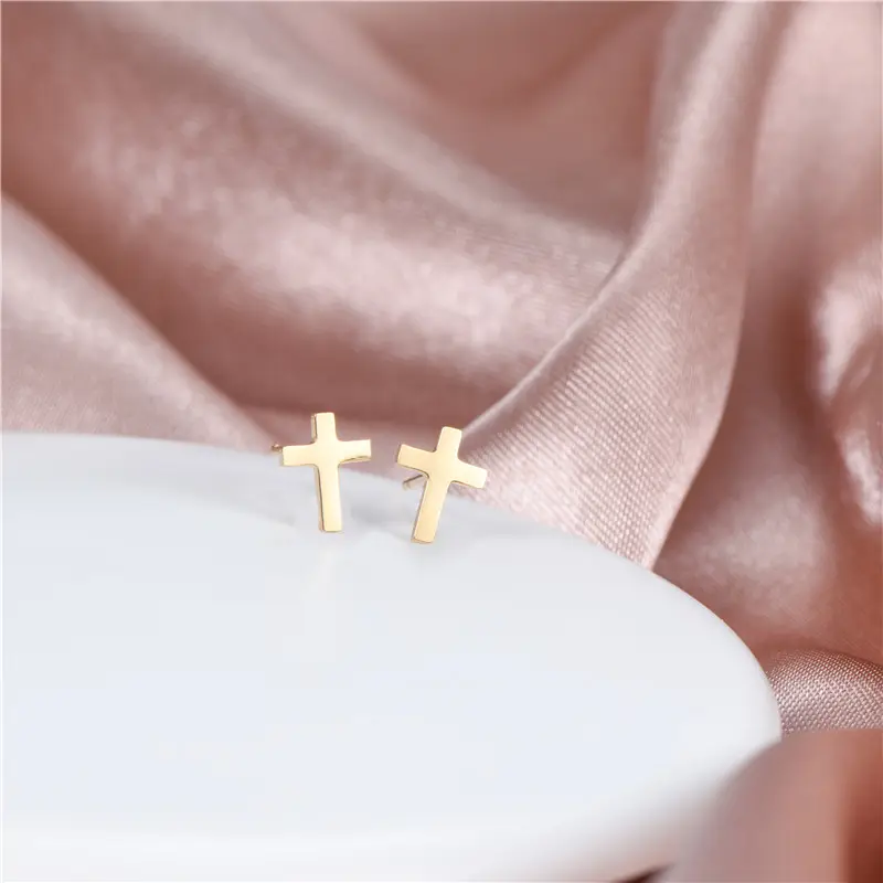 Design minimalista orecchini a croce geometrici in acciaio inossidabile placcato in oro religioso cristiano orecchini per uomo donna
