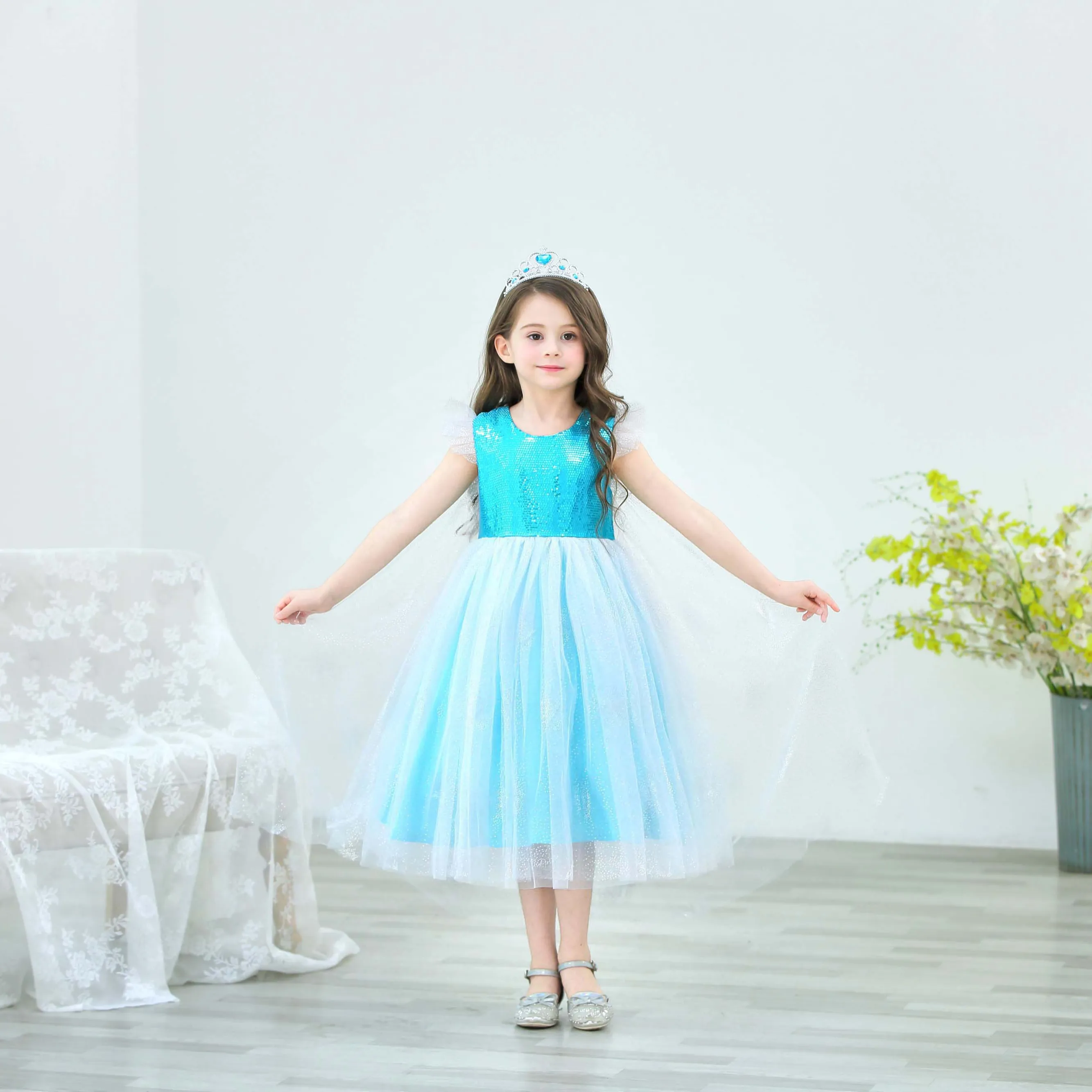 Vestido de princesa frozen, vestido elegante para meninas; fantasia de princesa cosplay para bebês; vestidos infantis da elsa; roupa de palco d59