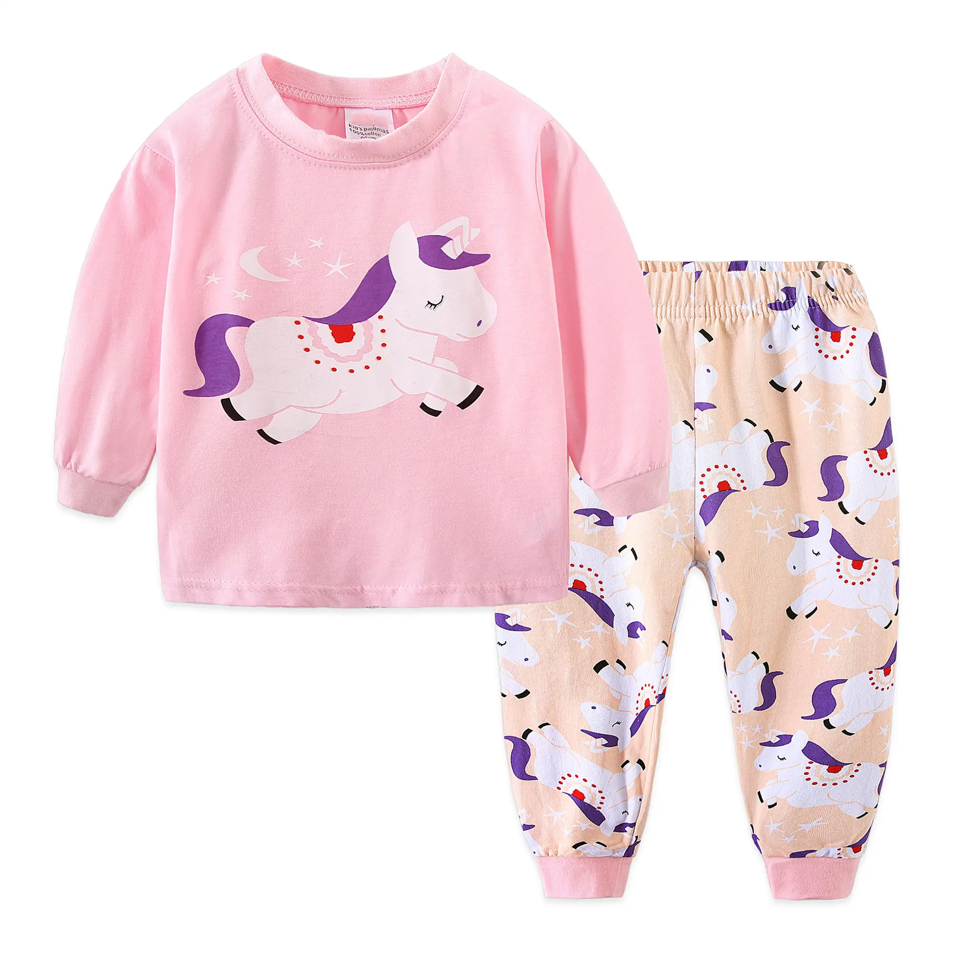 Pijamas de unicornio rosa para interiores para niñas y niños, trajes para niños, nuevo traje interior, moda de primavera y otoño, servicio OEM de algodón