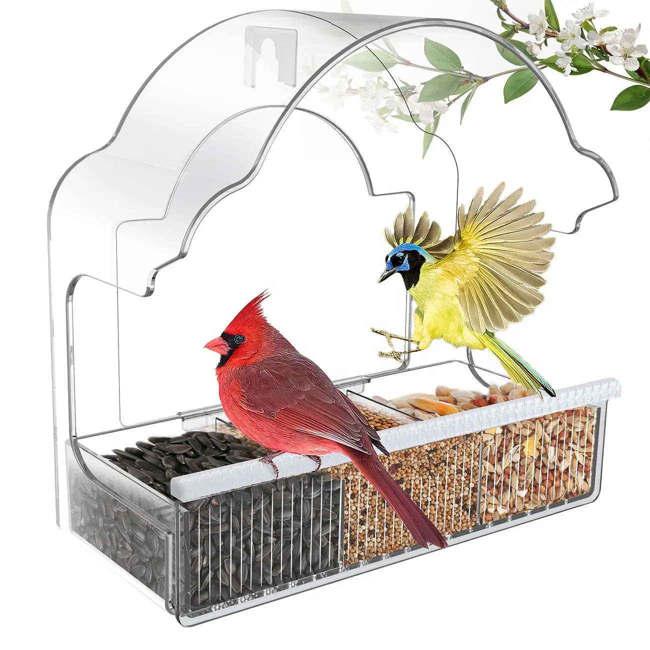 Bandeja de sementes para casa, alimentador acrílico para janelas e decoração de jardim, com o objetivo de pendurar pássaros selvagens ao ar livre
