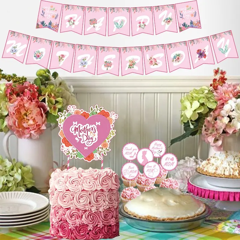 Selamat Ibu Hari latar belakang dekorasi Balon kit kertas spanduk perlengkapan pesta dekorasi balon merah muda set