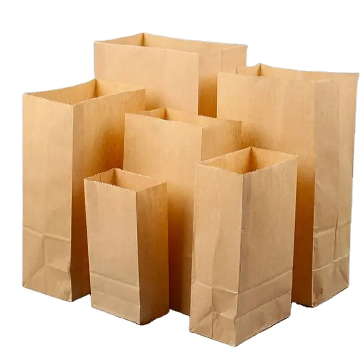 Производители, дешевый индивидуальный коричневый пакет из крафт-бумаги, переносной бумажный пакет без ручки с принтом логотипа