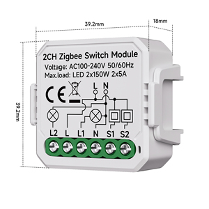 YiHiOO 2 Channel <strong>Zigbee</strong> Smart Relay Switch <strong>Module</strong> with AC 100-240V Tuya Smart Life App for Home - Product Image 5