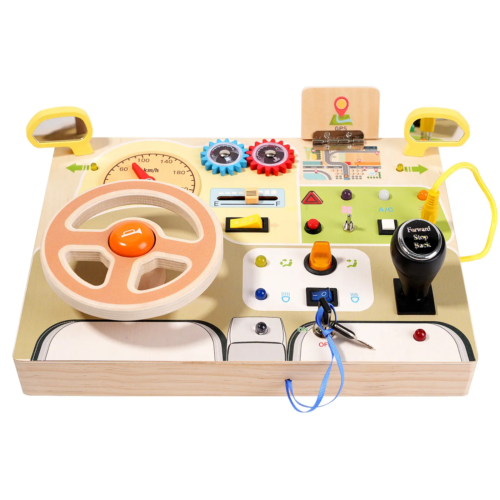 LED ışıkları ile Montessori meşgul kurulu | Bebekler için ahşap direksiyon oyuncak | Interaktif eğitim duyusal oyuncaklar