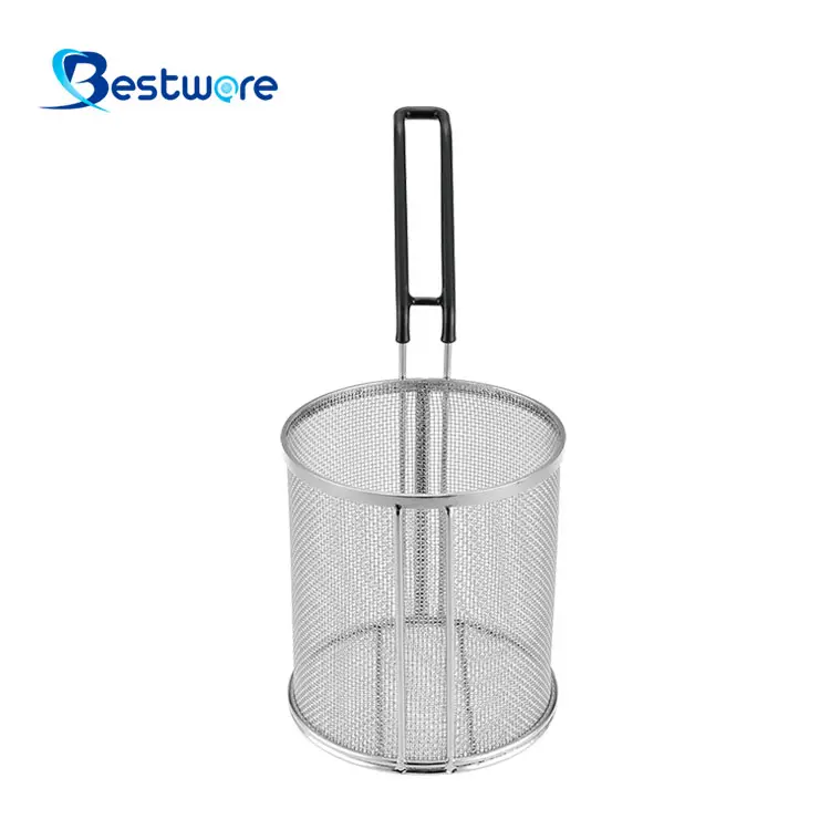Cesta de metal para fogão de massa em aço inoxidável 304 com alças, cesta de malha ecológica para armazenamento de alimentos, ideal para uso doméstico