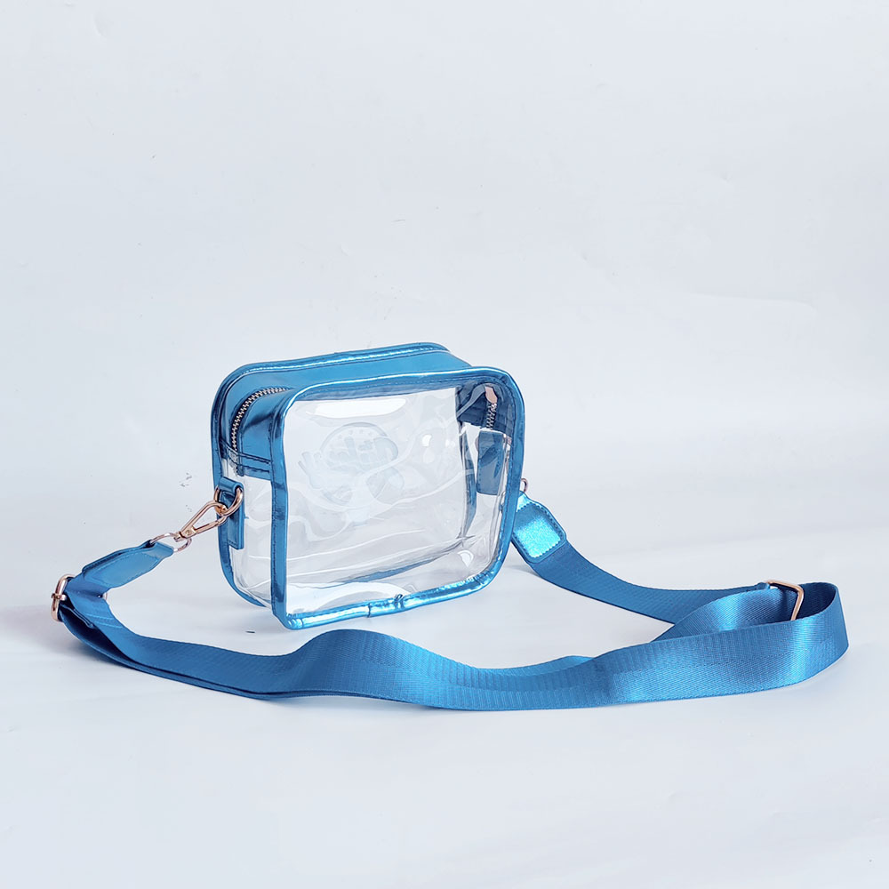 foil blue clear crossbody bag