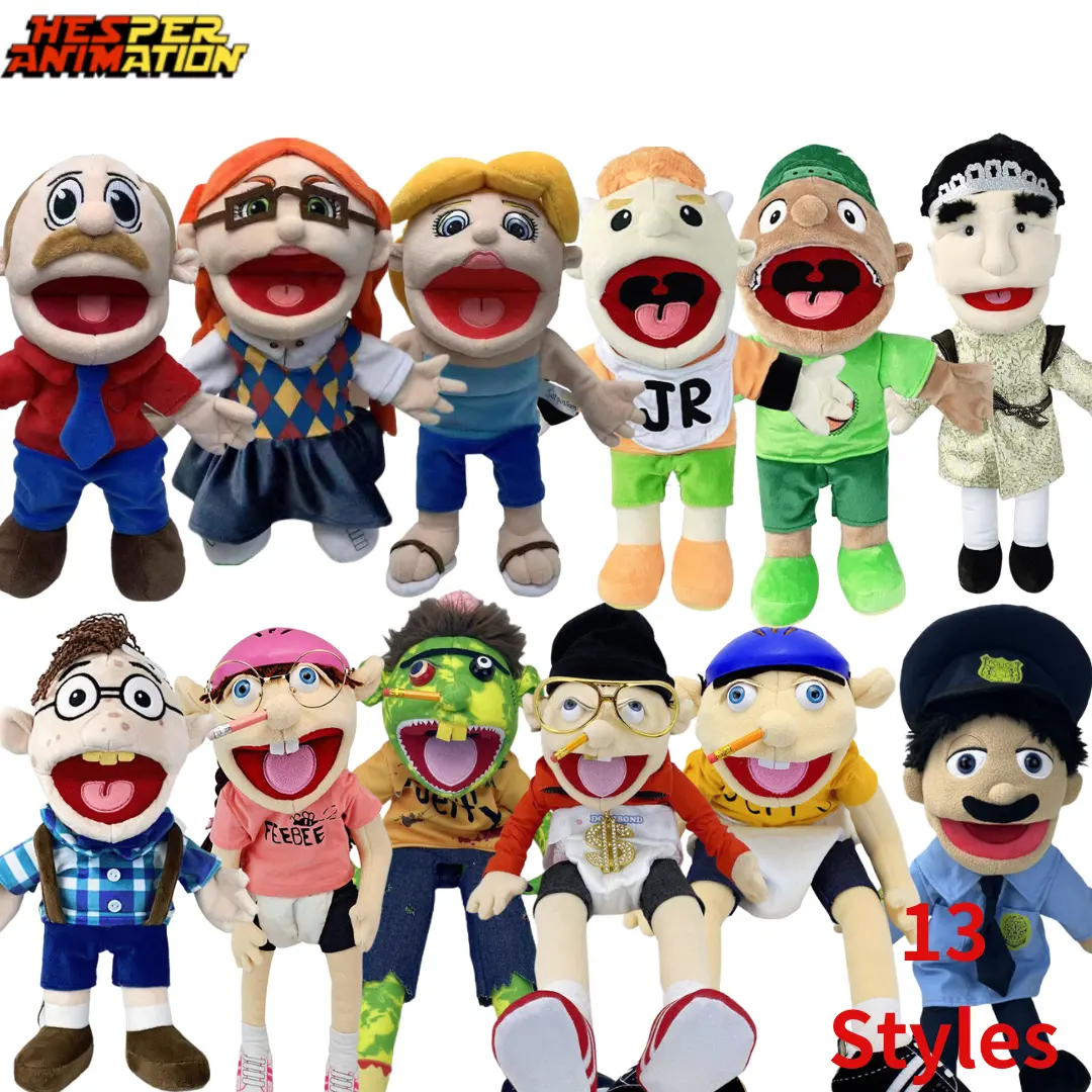 Marionetas de mano Jeffy personalizadas de 13 estilos, juguetes de peluche de algodón suave populares, regalo para niños, marionetas de mano Jeffy