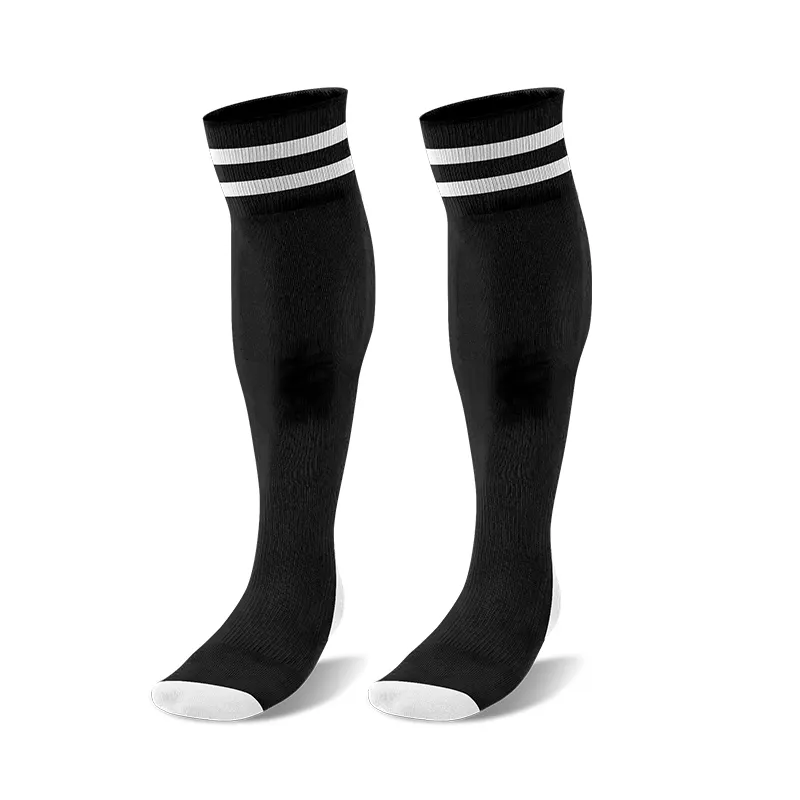 Chaussettes de sport montantes à rayures et à compression pour hommes, chaussettes respirantes confortables en mélange de nylon absorbant la transpiration pour le basket-ball pour hommes