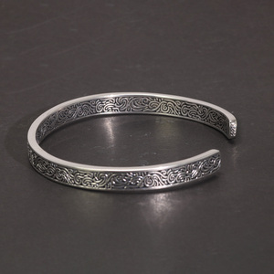 Vero argento Sterling 925 Vintage Plant Pattern orecchini intagliati anello bracciali bracciali Set per le donne Fine Jewelry Flowers