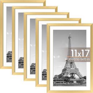 Upsimples 11x14 Picture <strong>Frame</strong> Set of 5, Display Pictures 8x10 with Mat or 11x14 Without Mat, Wall Gallery Photo <strong>Frames</strong>, Black - Product Image 1