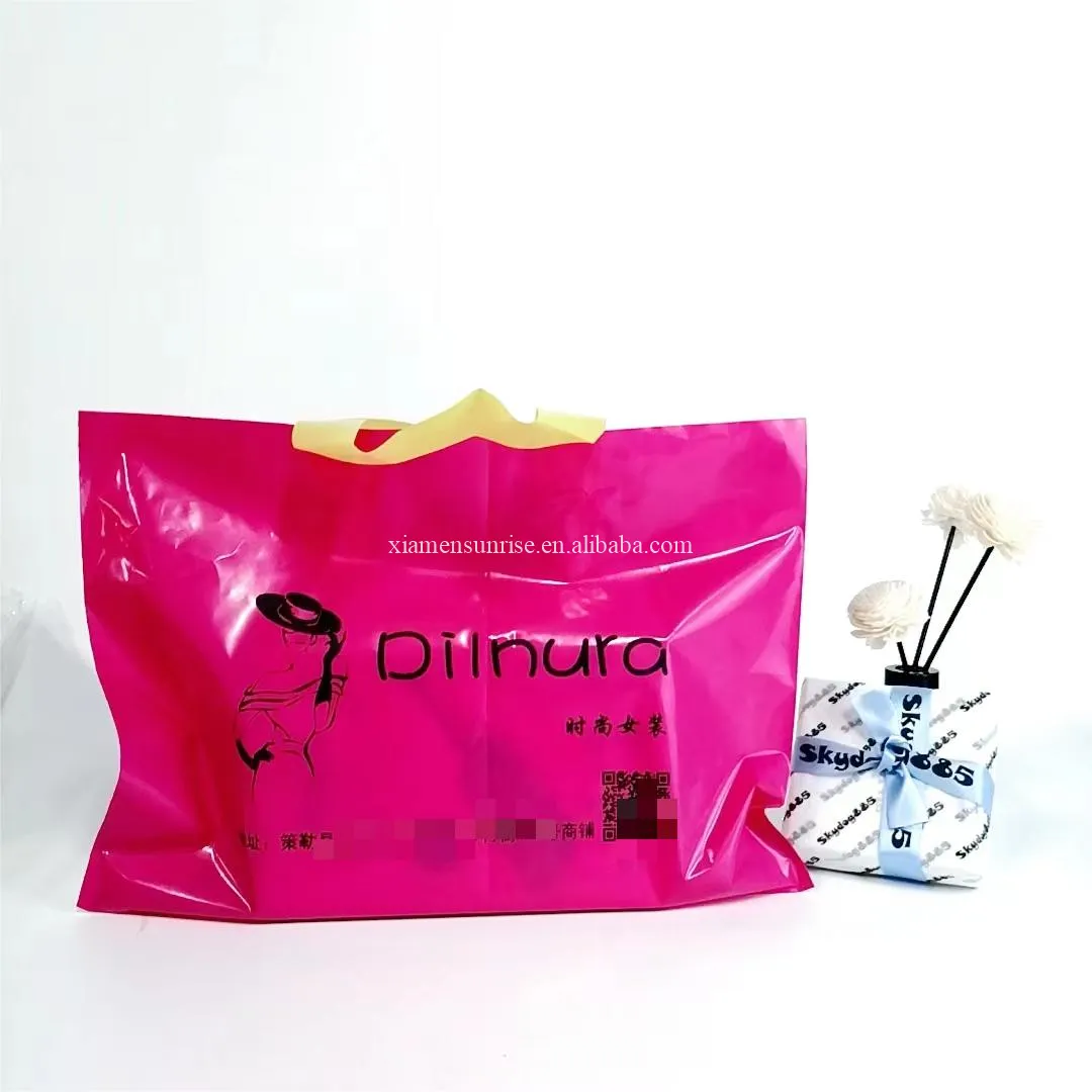 손 길이 손잡이가있는 도매 재사용 쇼핑 비닐 가방 맞춤형 디자인 핑크 방수 플라스틱 캐리 백