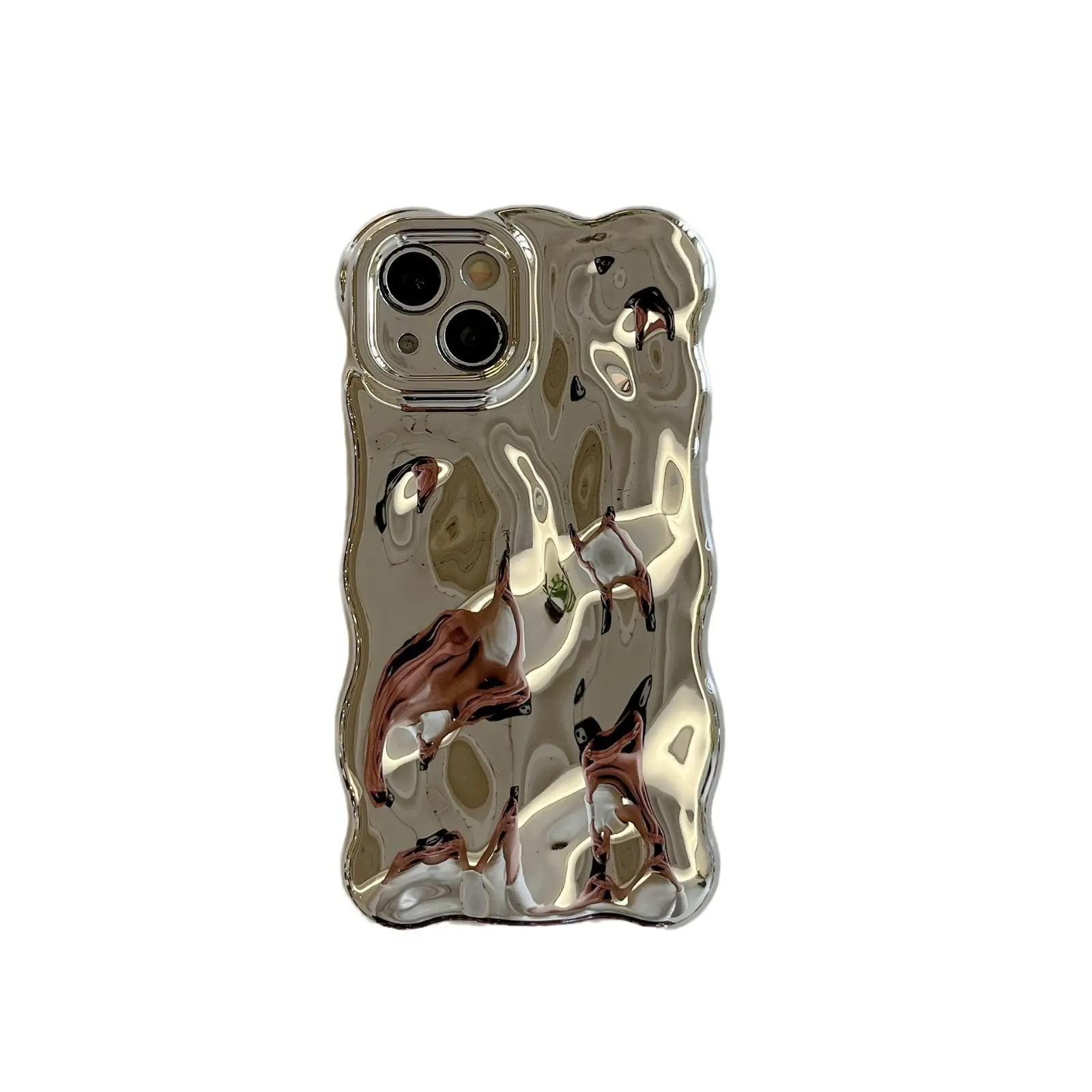 Sarung ponsel dilapis 3D mutiara, estetika mengkilap gelembung metalik tepi bergelombang untuk iPhone 11 12 13 14 15 Plus Pro Max