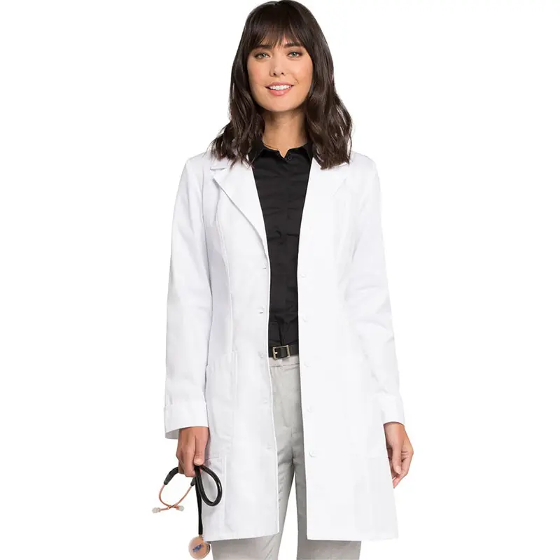 Rayon Seragam Gosok Spandeks Wanita, Seragam Rumah Sakit Lengan Panjang Mantel Lab Putih untuk Mantel Lab Bordir Uniseks