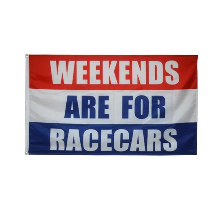 Vente en gros Week-ends de bonne qualité pour les courses drapeau 3X5FT bannière homme cave garage