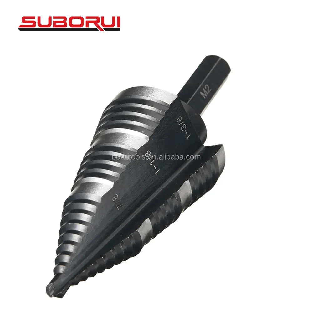 SUBORUI ha personalizzato la punta a gradini doppia scanalata HSS 6542 M2 di dimensioni 19 gambo esagonale 7/8 a 1 3/8 "pollice a cono Unibit in metallo punta da trapano