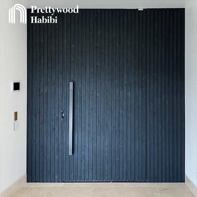 Ev tasarımı için Slat Modern giriş Pivot iç gizli kapı ahşap lüks prewood Wood siyah yatak odası temperli katı ahşap
