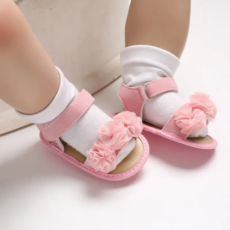 Zapatos de verano para niñas pequeñas, sandalias transpirables con flores, color rosa