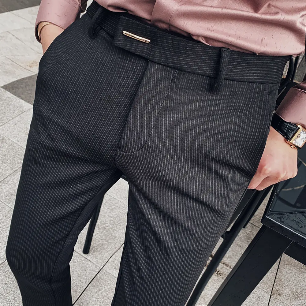Pantaloni da uomo con tasche a righe pantaloni da tuta all'ingrosso di nuova moda all'aperto formale Business Casual pantaloni Slim coreani pantaloni lunghi a matita