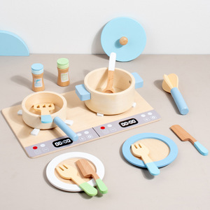 子供用木製シミュレーションプレイハウスアイスクリームアイスクリーム店販売カットカットミュージックバーガーフライパッケージキッチンおもちゃ