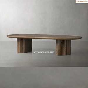 Premium Oak Wood <strong>Center</strong> Table with Natural Marble Slab Durable Outdoor Furniture with Unique Vein Patterns &amp; Modern Design - Product Image 2
