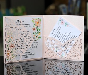 15*15cm नवीनतम <span class=keywords><strong>Brusk</strong></span> गुलाबी लेजर कट जेब तह शादी के निमंत्रण कार्ड सुरुचिपूर्ण डिजाइन Eengagement समारोह कार्ड - Product Image 2