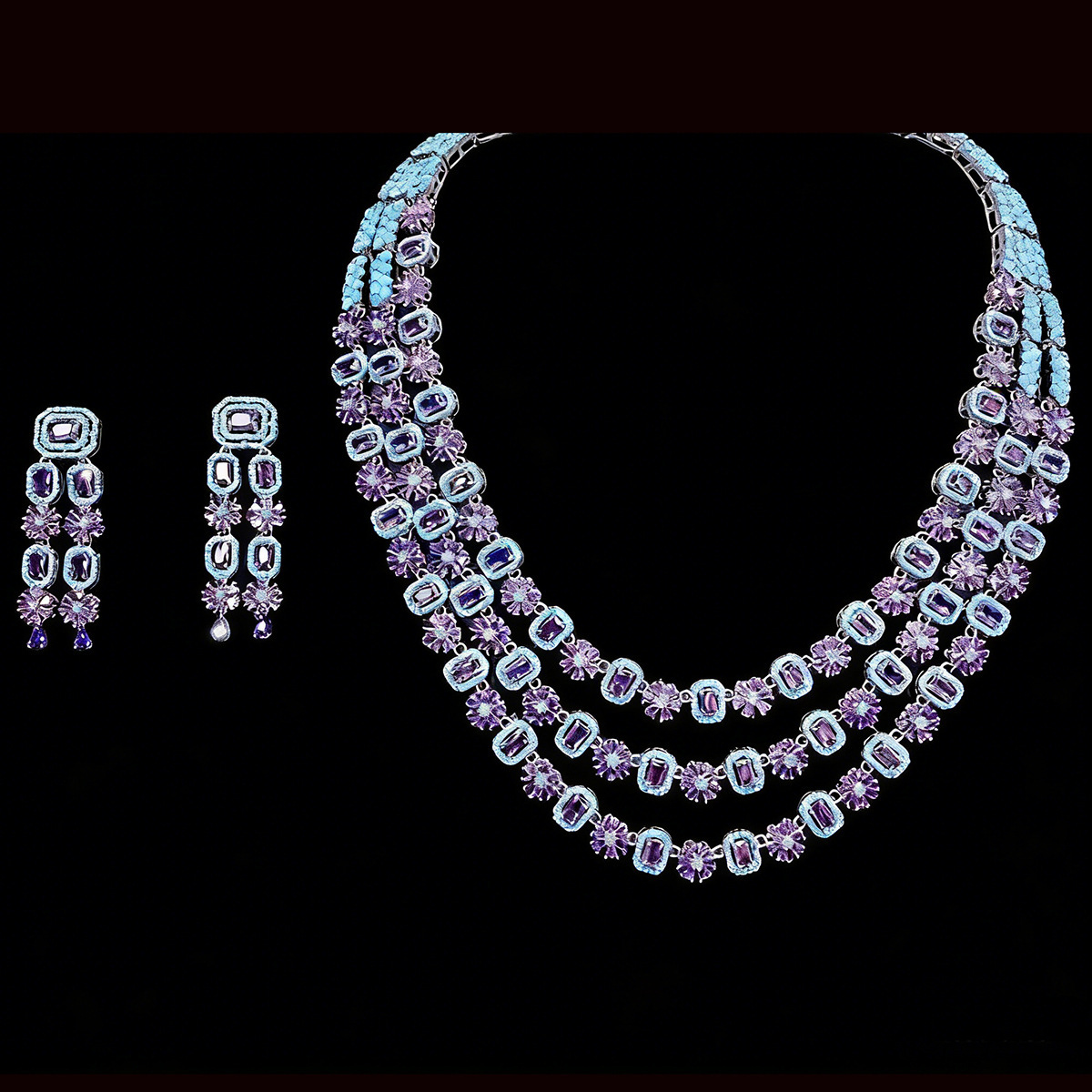 Collier-boucles d'oreilles zircon bleu base argent