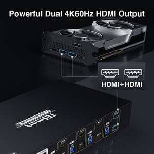 TESmart Dual <strong>Monitor</strong> KVM 4 <strong>Input</strong> 2 <strong>Output</strong> for Trader Station 4K 60HZ Support USB 3.0 EDID Emulators 4x2 HDMI KM Switch - Product Image 2