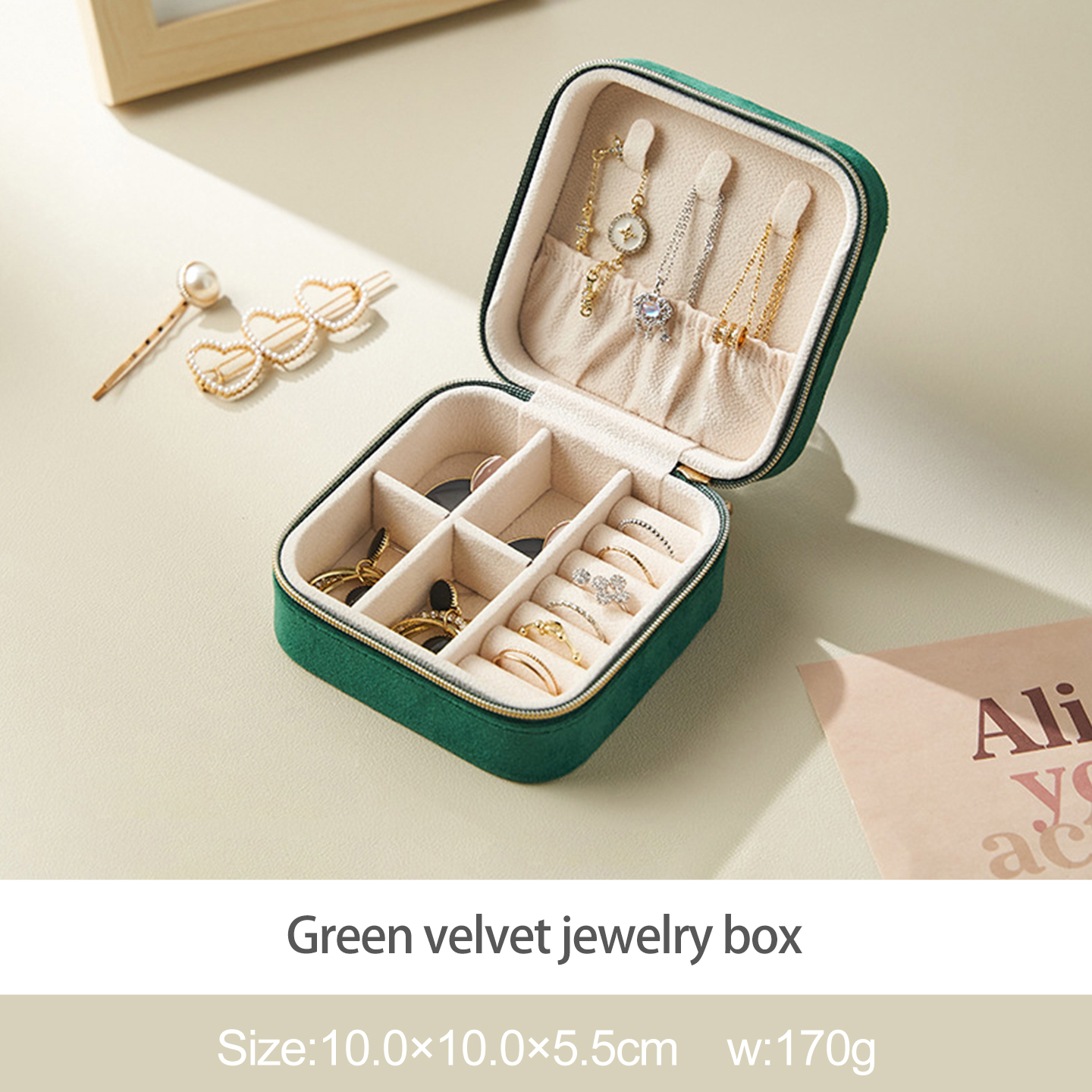 Green velvet jewelry box